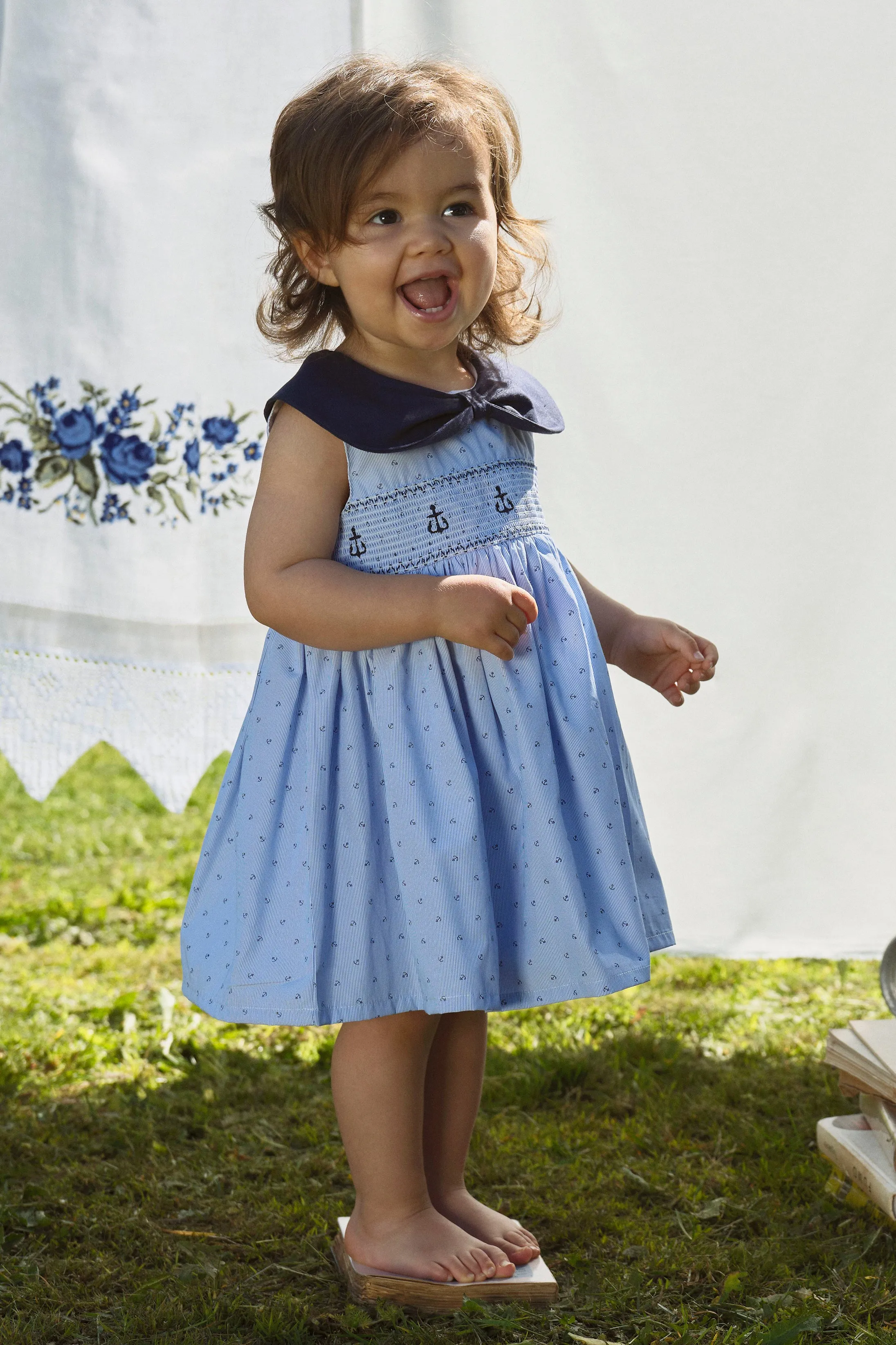 "Nellie" Navy Smocked Anchor Dress