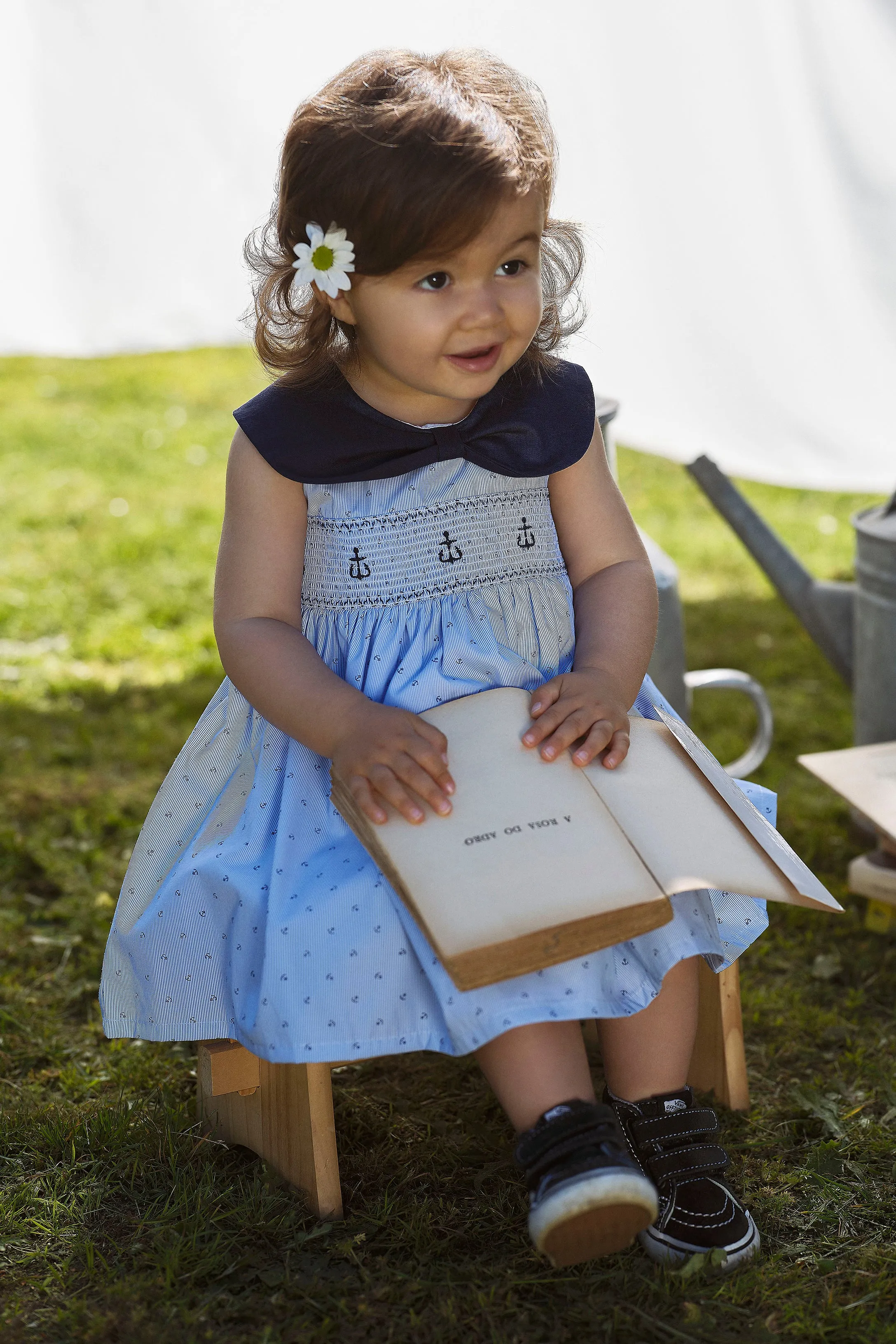 "Nellie" Navy Smocked Anchor Dress