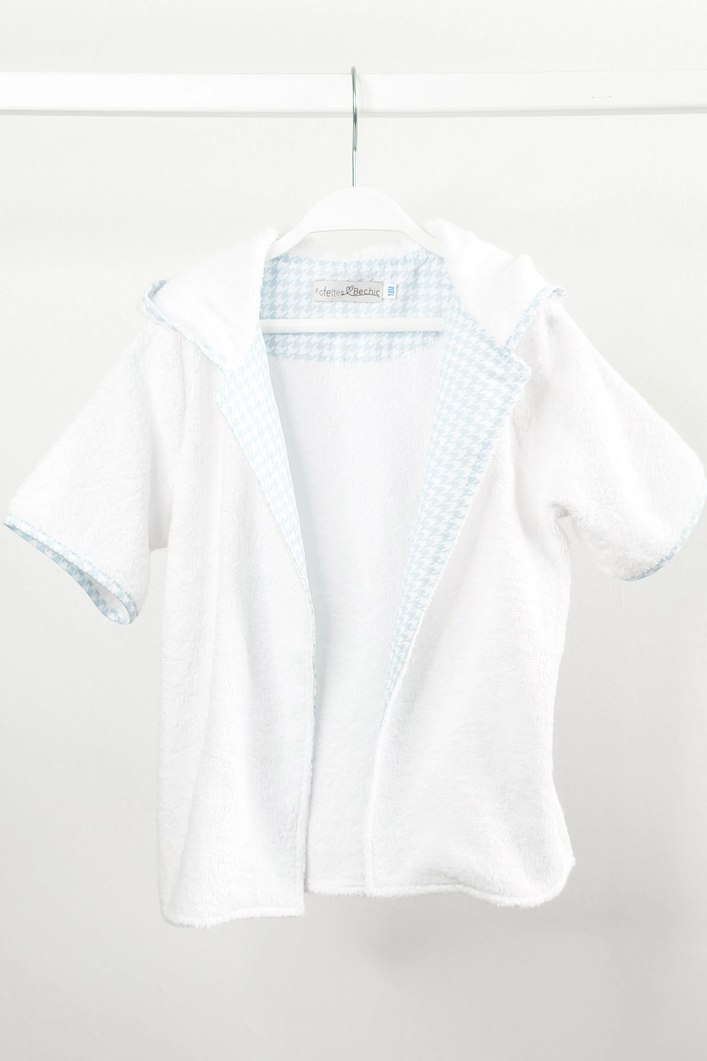 "Oakley" Pale Blue Houndstooth Towelling Hoodie