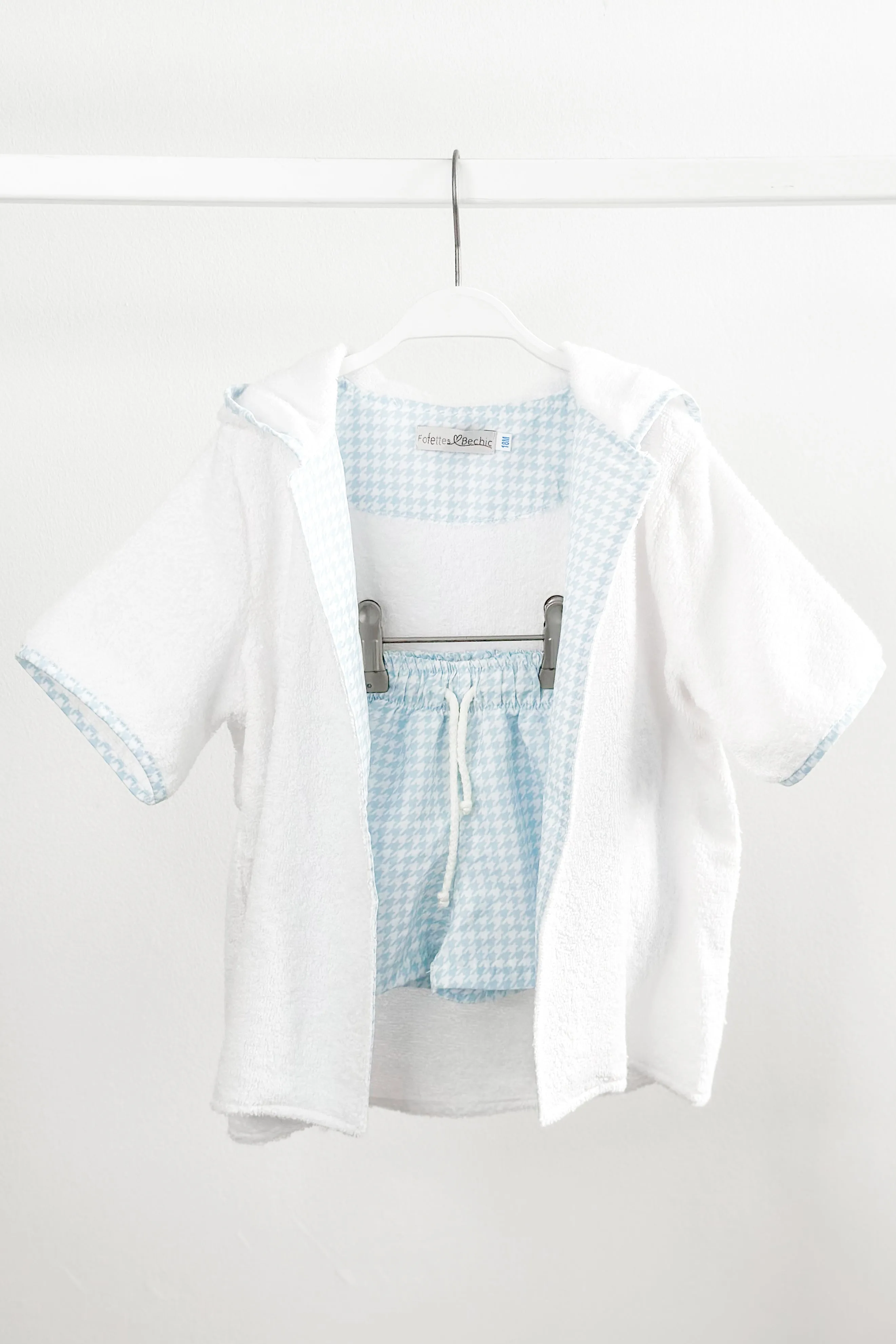 "Oakley" Pale Blue Houndstooth Towelling Hoodie