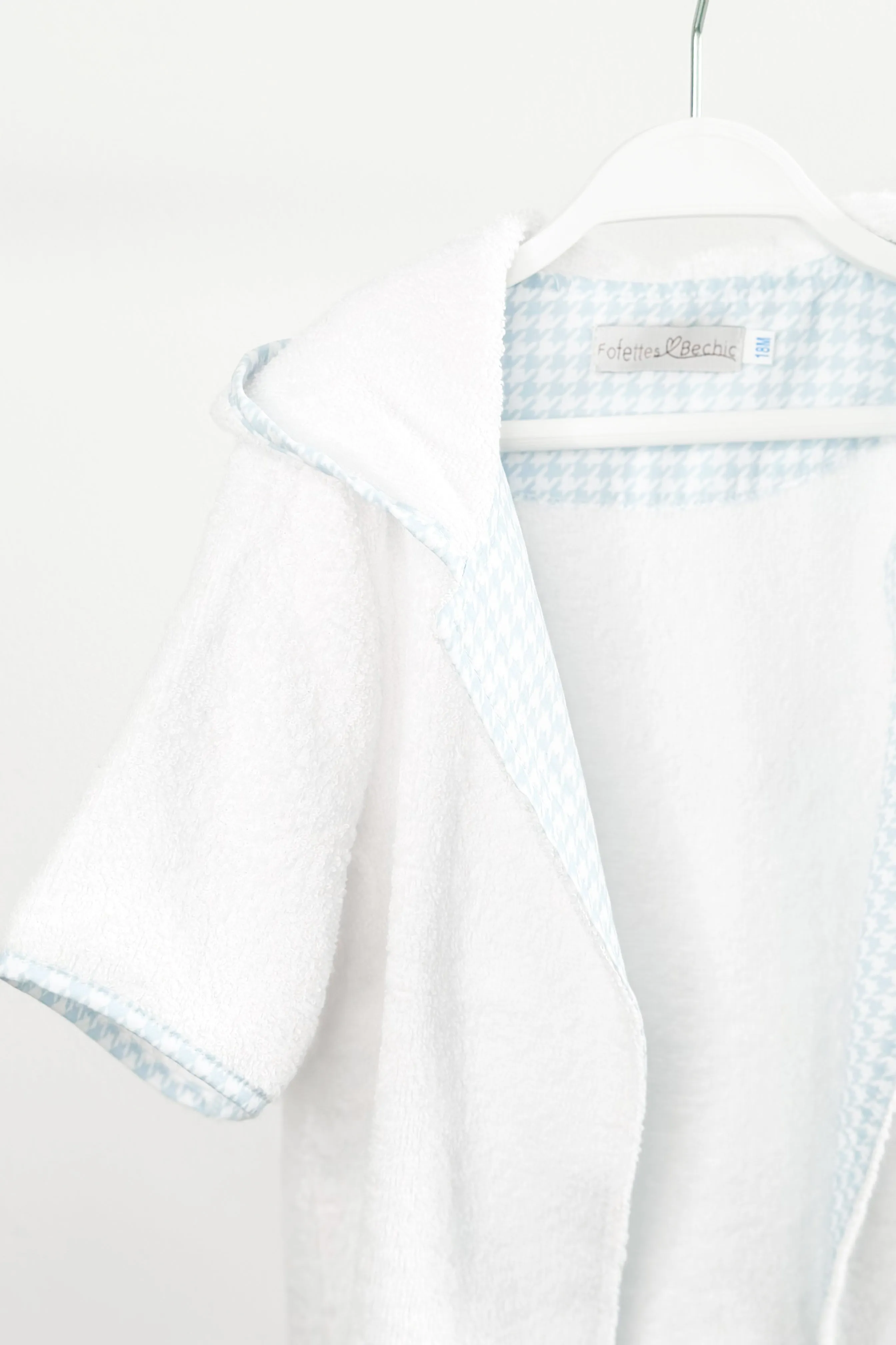 "Oakley" Pale Blue Houndstooth Towelling Hoodie