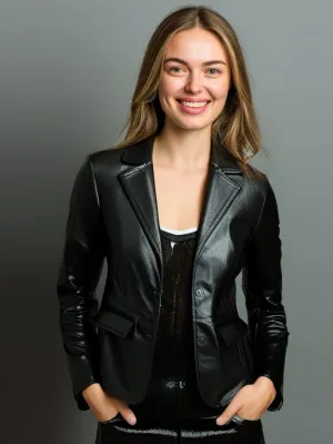 Refined Zipper Leather Blazer for Women