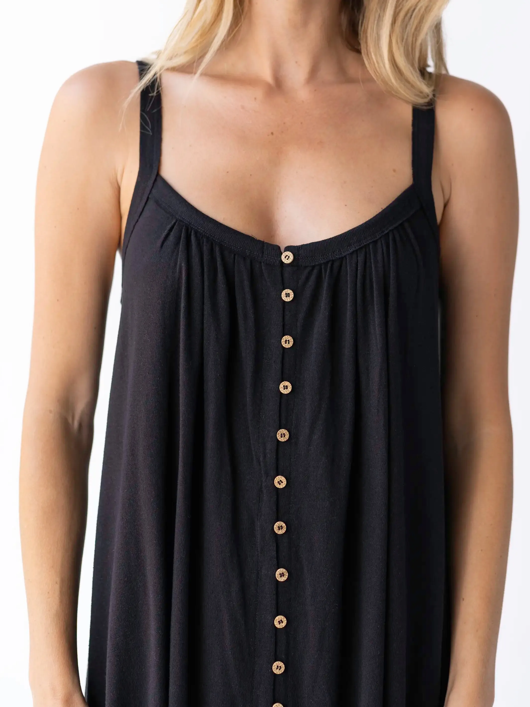 Relaxed Button Down Midi Dress - Black