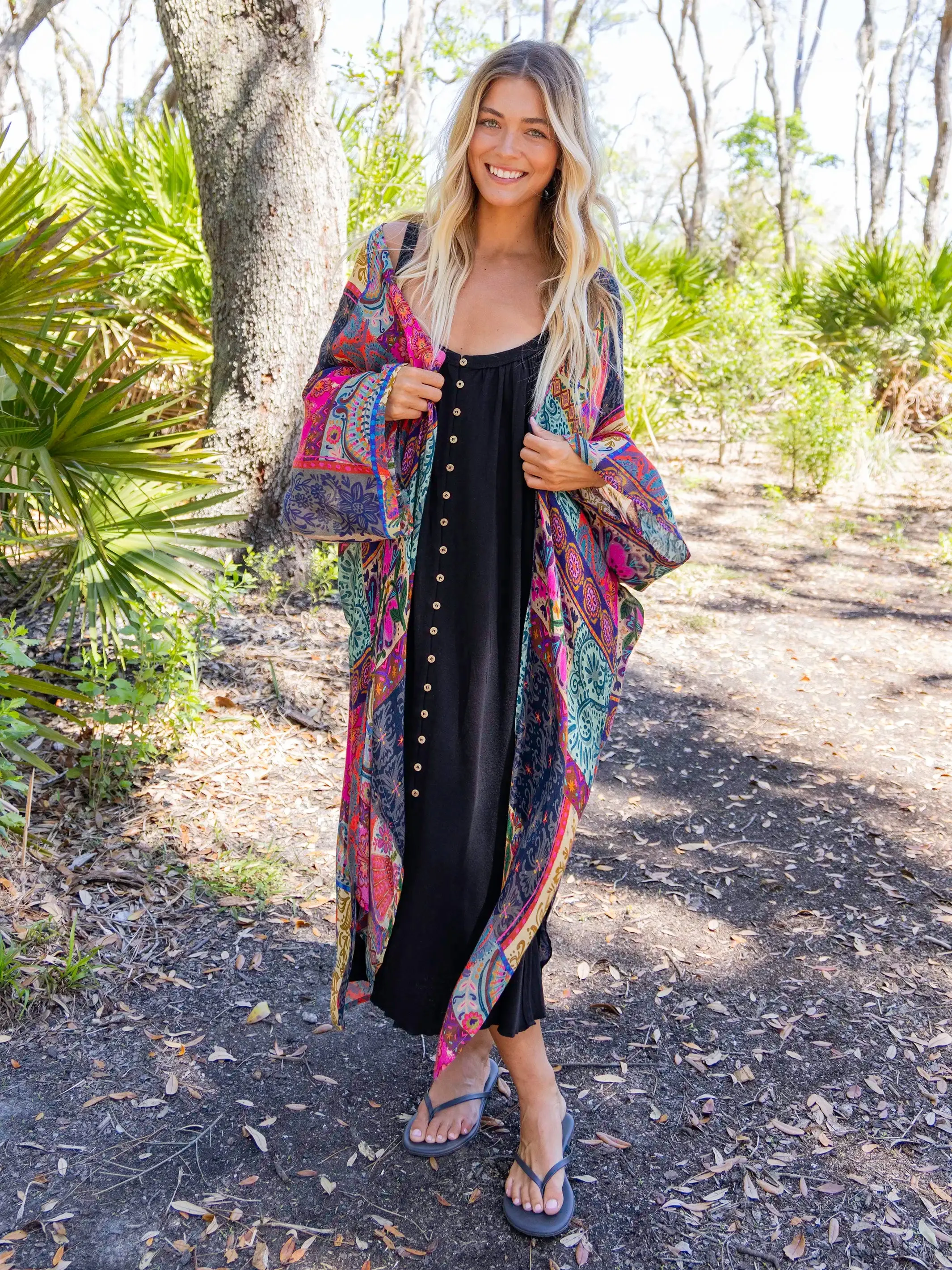 Relaxed Button Down Midi Dress - Black