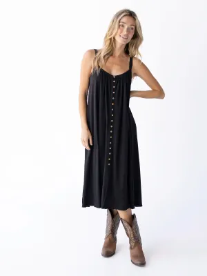 Relaxed Button Down Midi Dress - Black