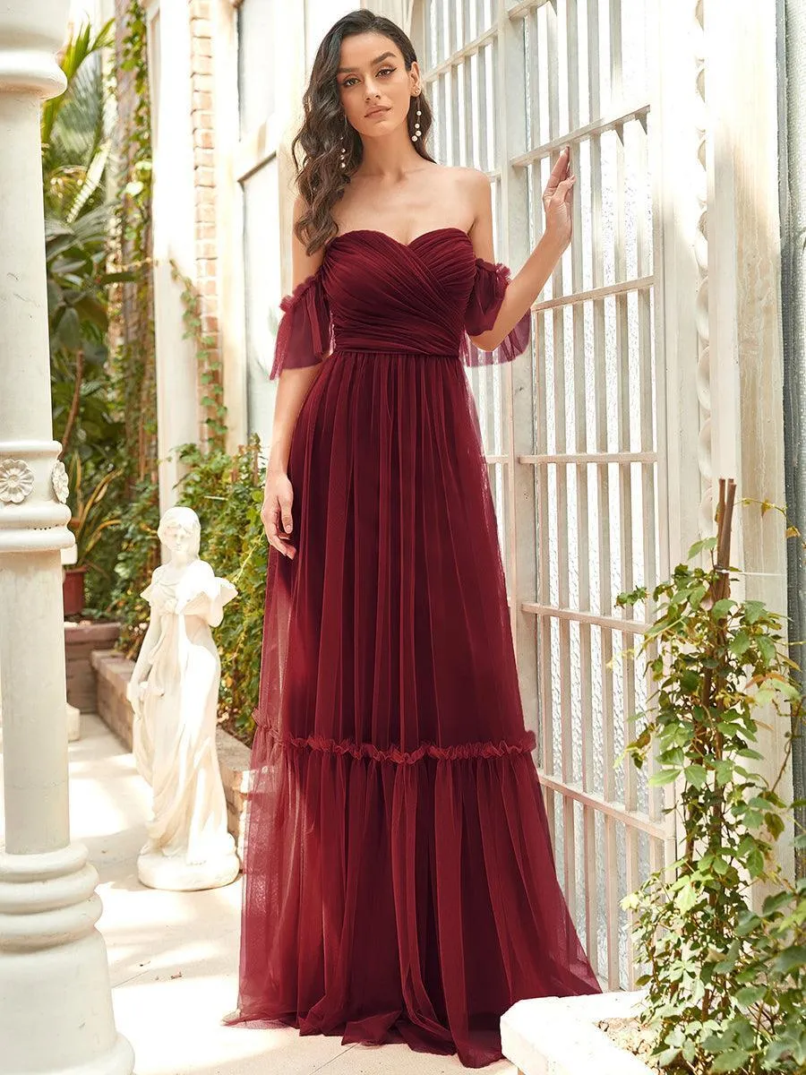 Robe de demoiselle d'honneur en maille à épaules dénudées