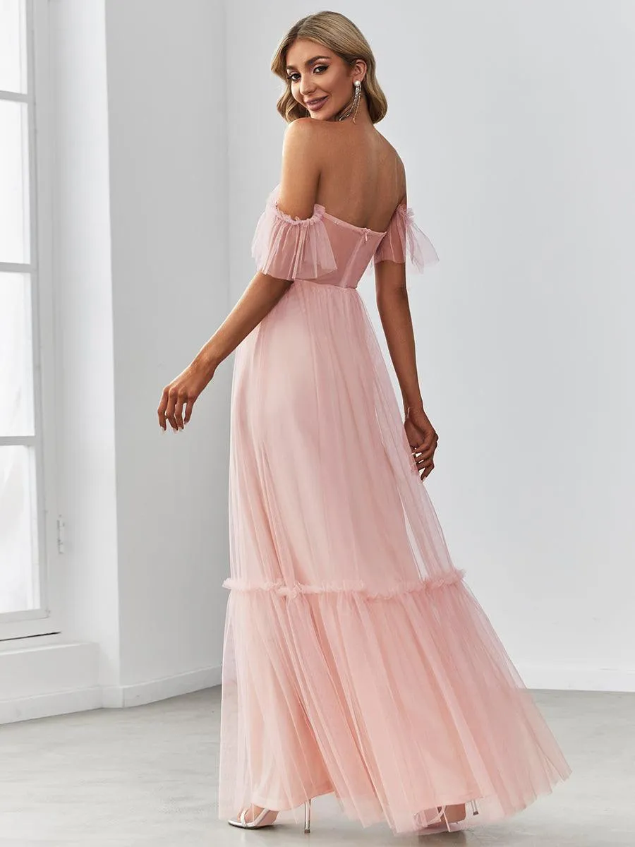 Robe de demoiselle d'honneur en maille à épaules dénudées