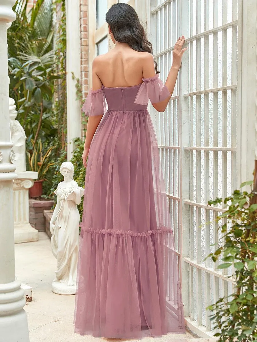 Robe de demoiselle d'honneur en maille à épaules dénudées