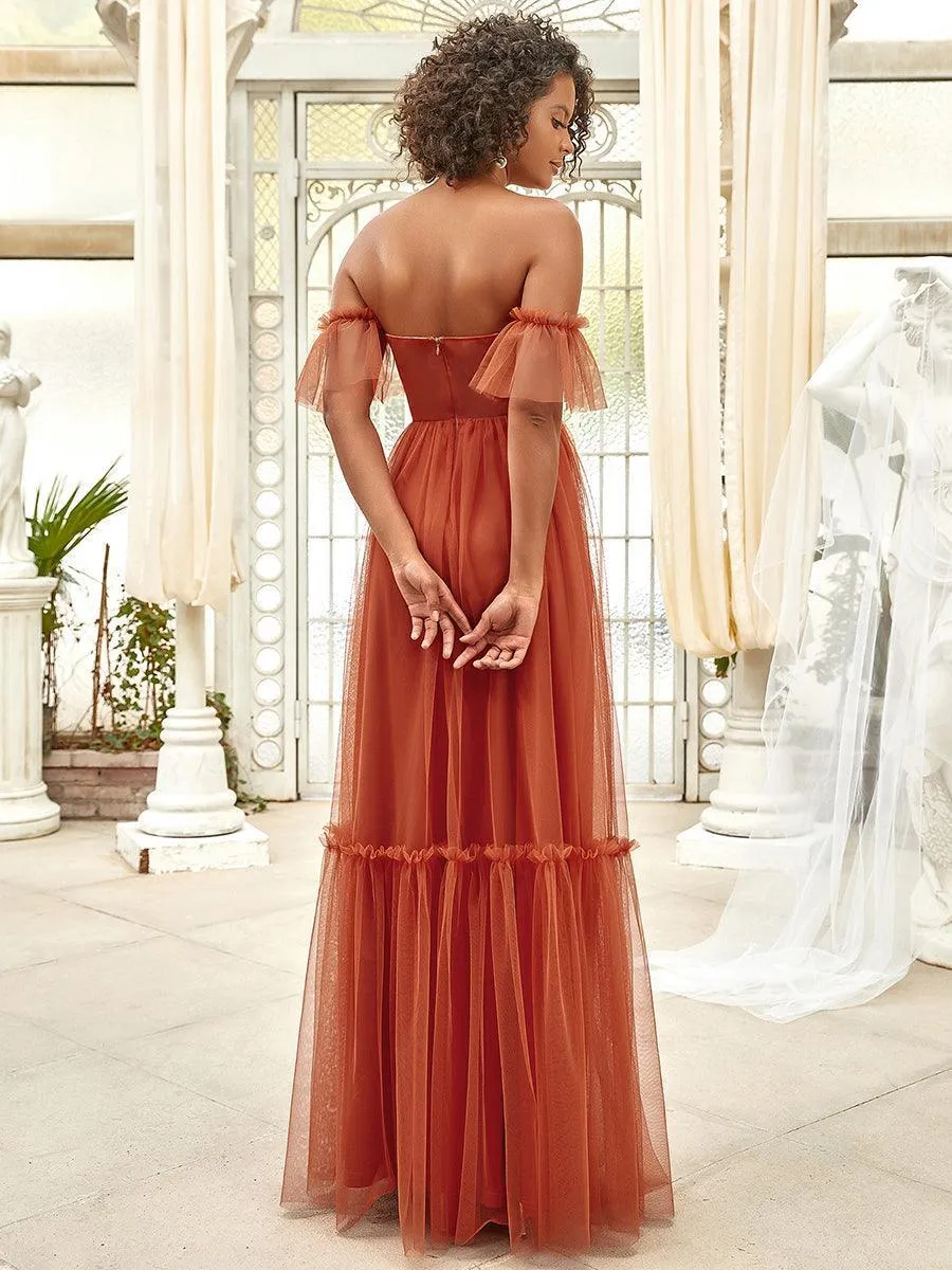 Robe de demoiselle d'honneur en maille à épaules dénudées
