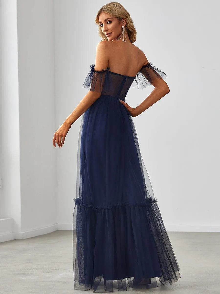 Robe de demoiselle d'honneur en maille à épaules dénudées