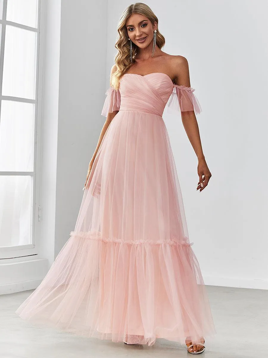 Robe de demoiselle d'honneur en maille à épaules dénudées