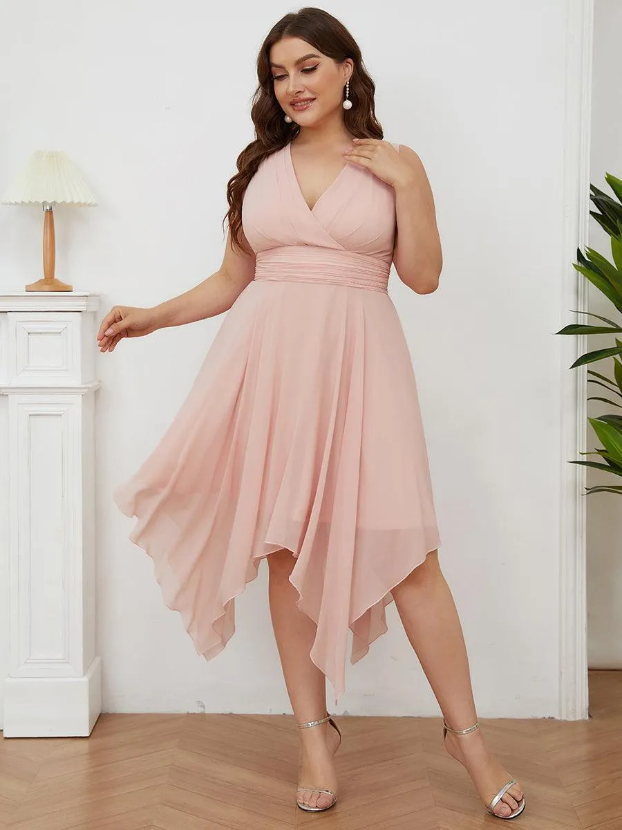 Robe de demoiselle d'honneur en mousseline de soie longueur genou avec ourlet irrégulier
