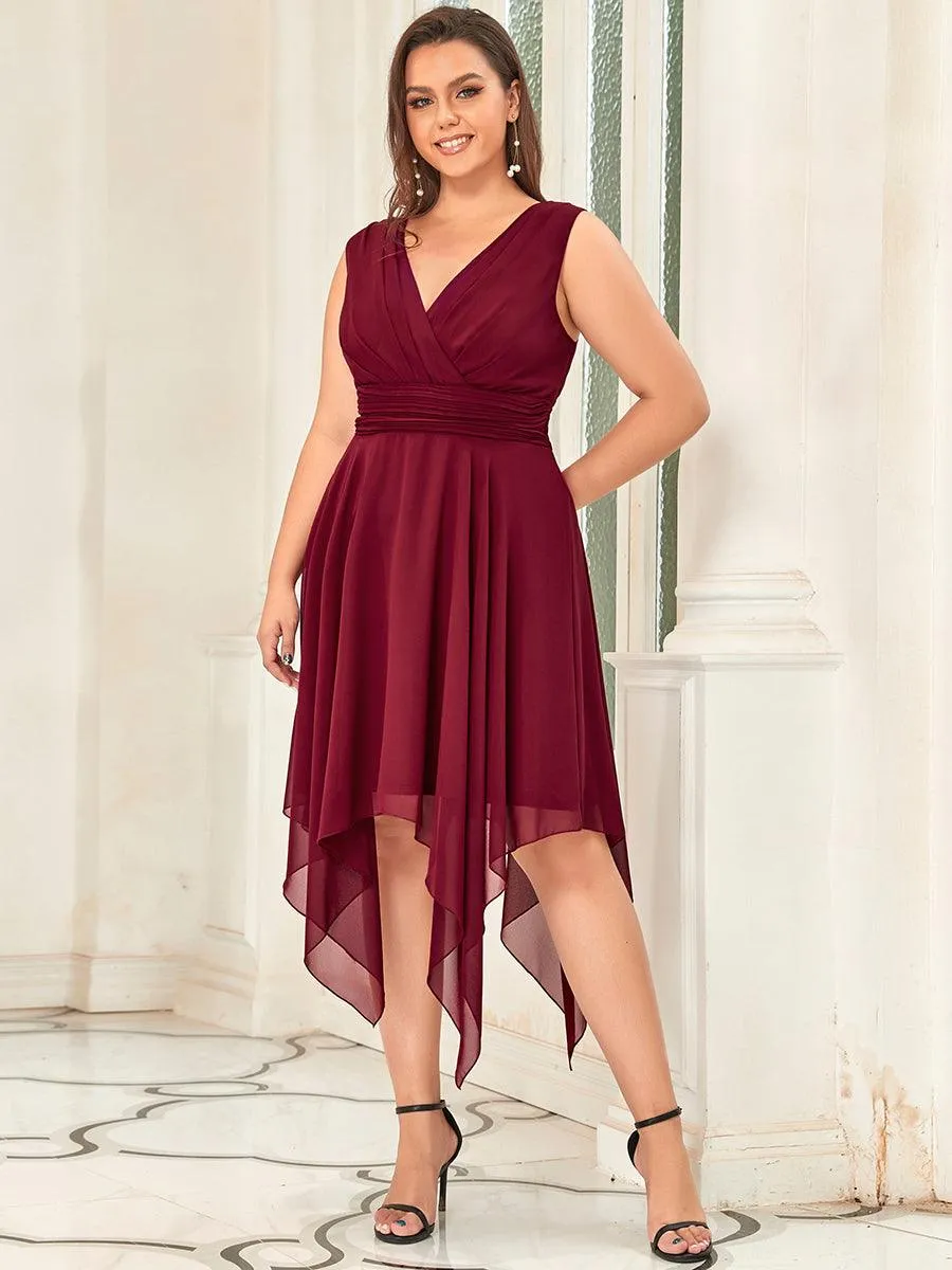 Robe de demoiselle d'honneur en mousseline de soie longueur genou avec ourlet irrégulier