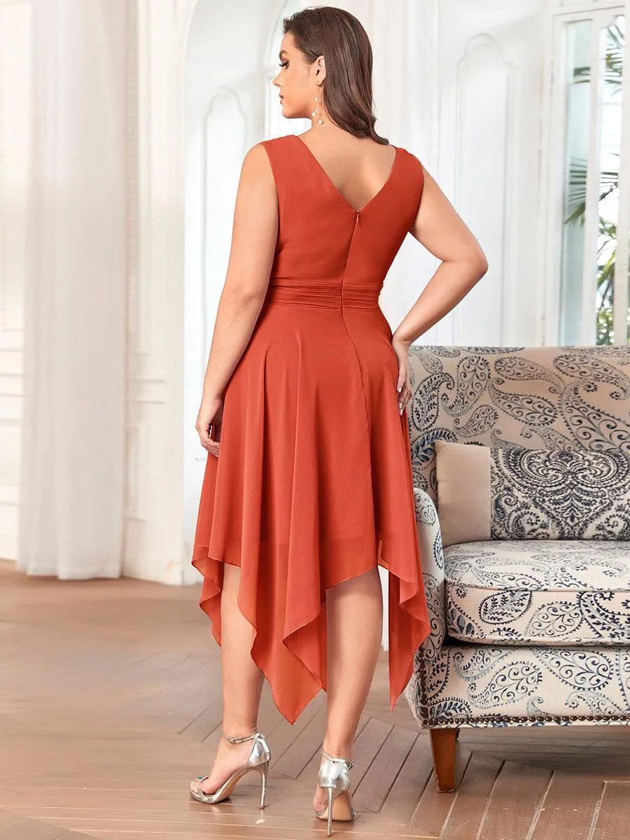 Robe de demoiselle d'honneur en mousseline de soie longueur genou avec ourlet irrégulier