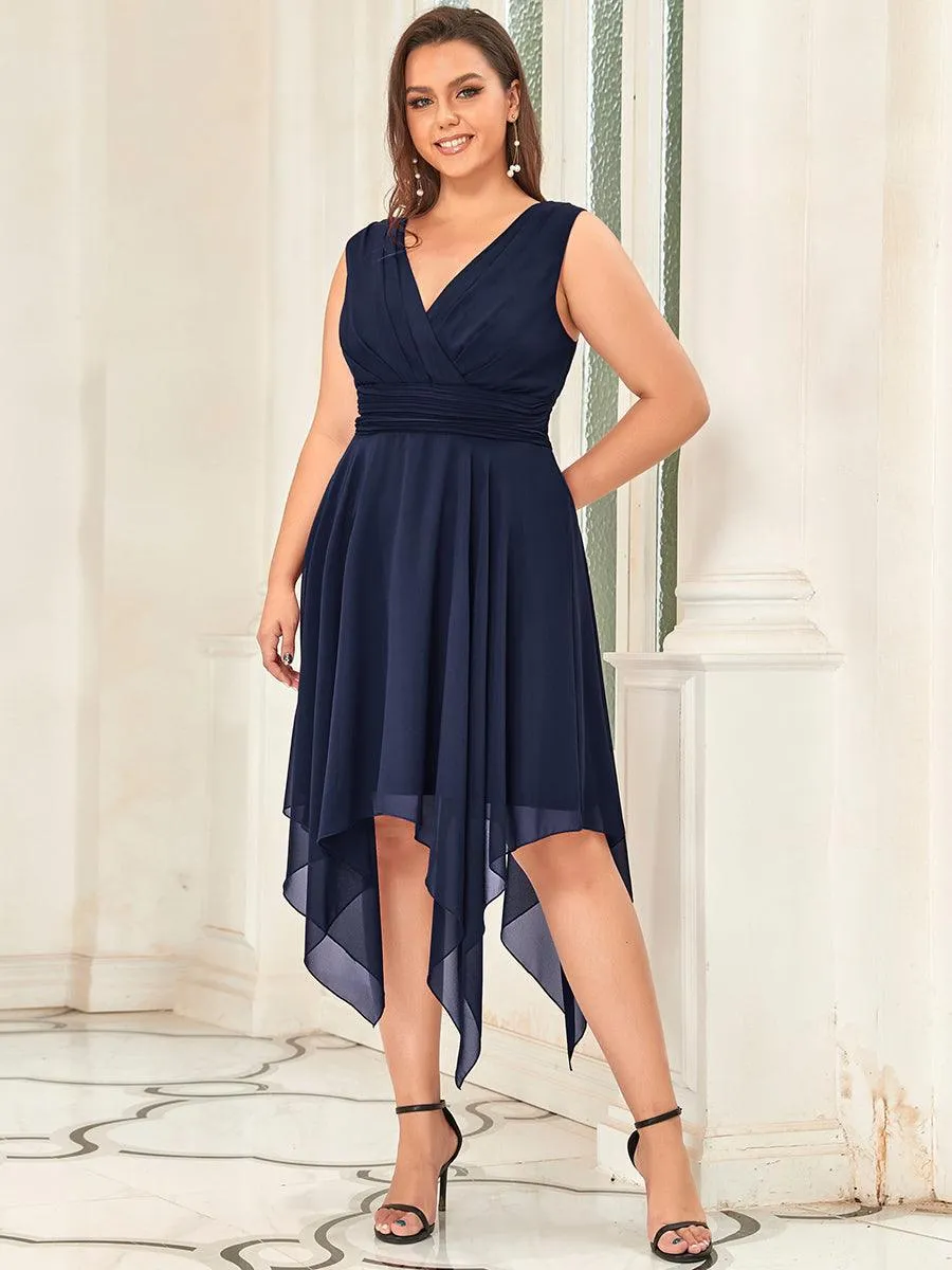 Robe de demoiselle d'honneur en mousseline de soie longueur genou avec ourlet irrégulier