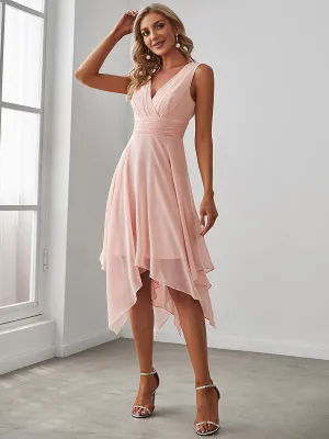 Robe de demoiselle d'honneur en mousseline de soie longueur genou avec ourlet irrégulier