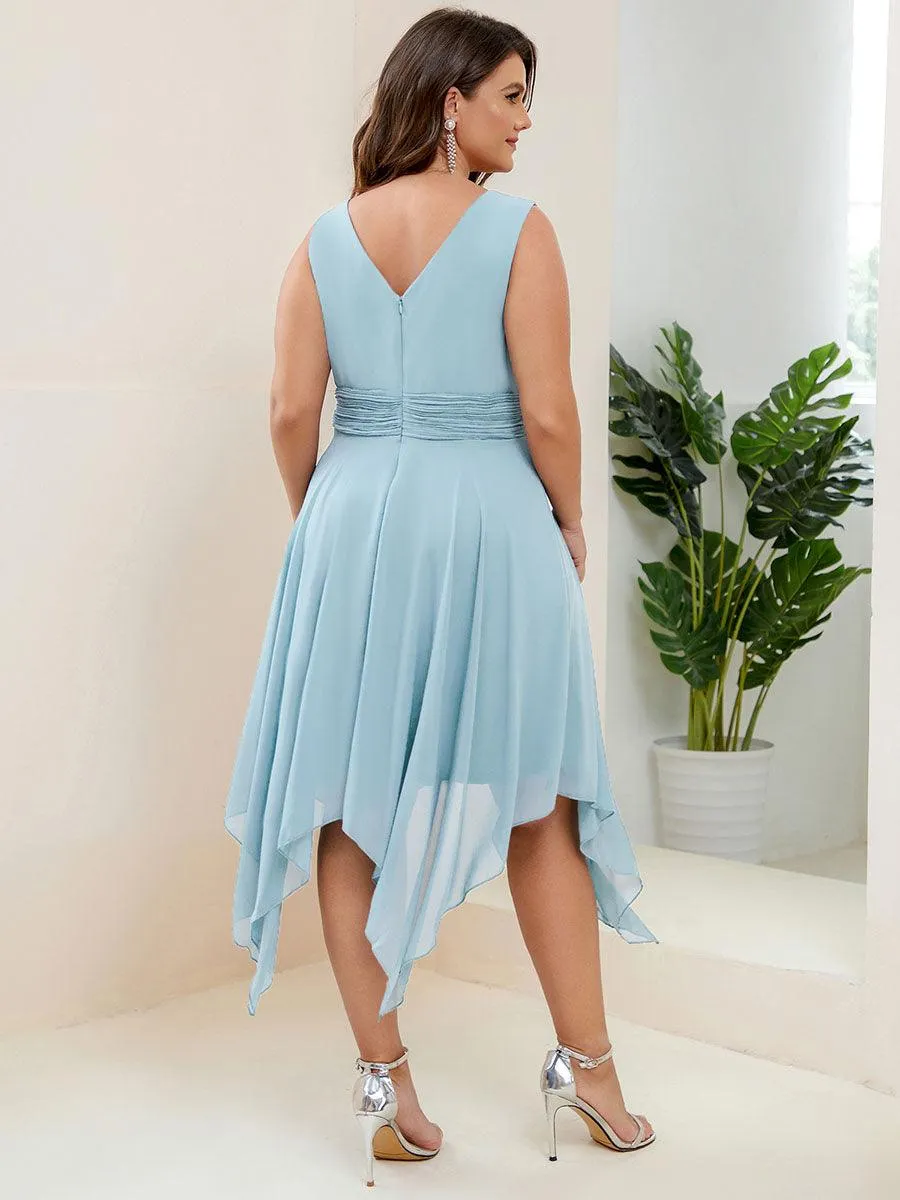 Robe de demoiselle d'honneur en mousseline de soie longueur genou avec ourlet irrégulier