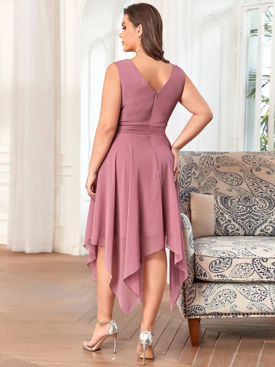 Robe de demoiselle d'honneur en mousseline de soie longueur genou avec ourlet irrégulier