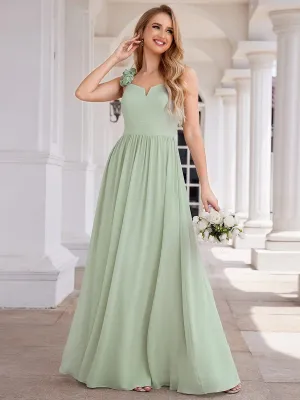 Robe de demoiselle d'honneur élégante en mousseline de soie col en V bretelles florales taille empire
