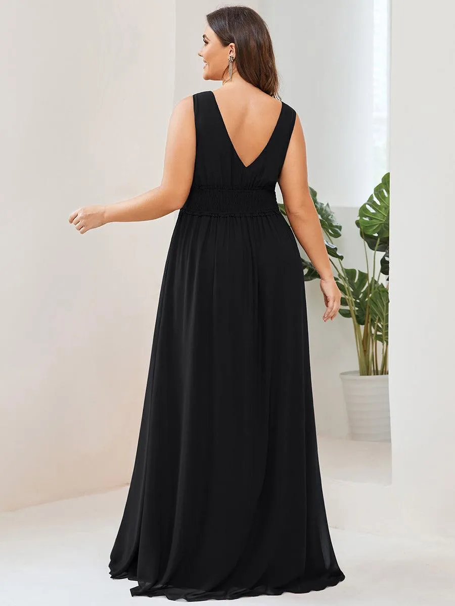 Robe de demoiselle d'honneur Mousseline plissée à encolure en V sans manches(Vente finale)