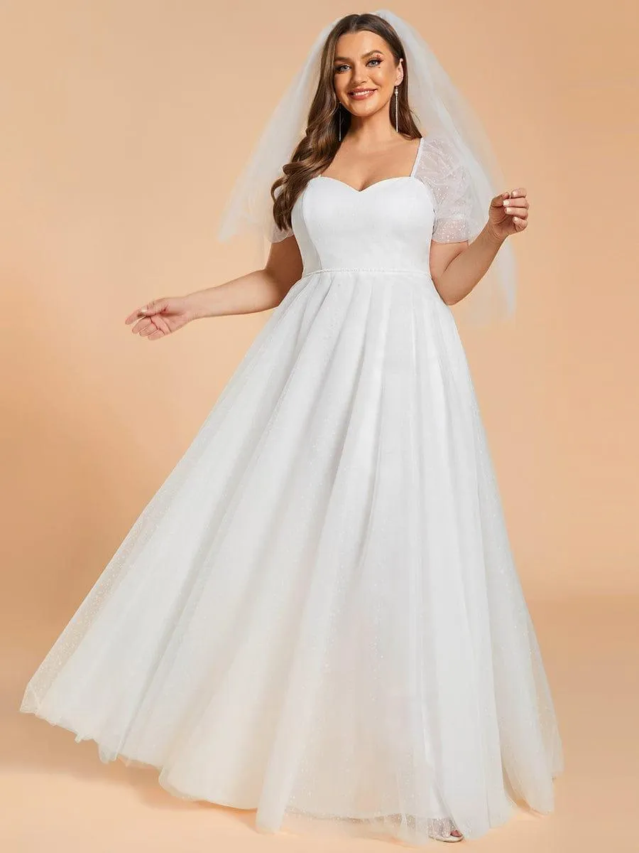Robe de mariée trapèze à manches courtes de grande taille avec chérie