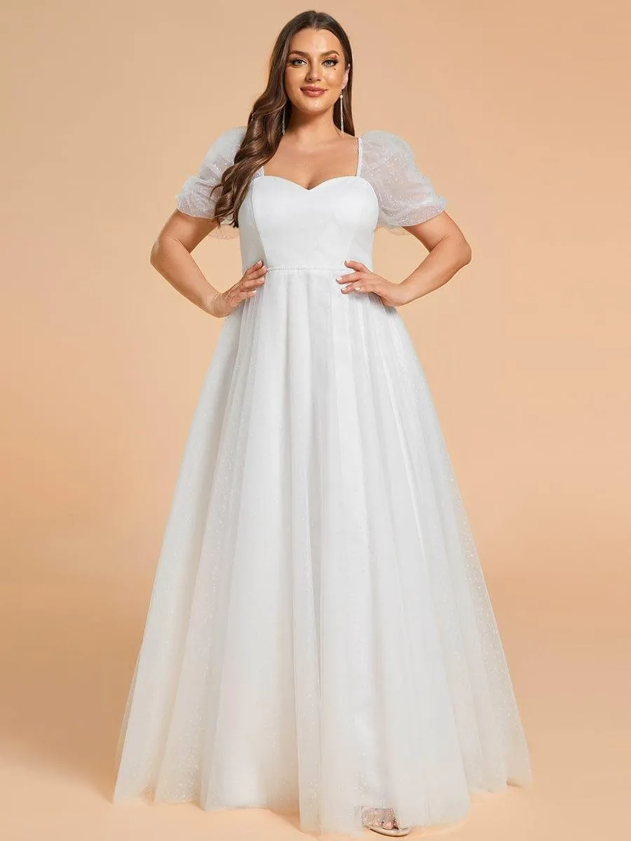 Robe de mariée trapèze à manches courtes de grande taille avec chérie