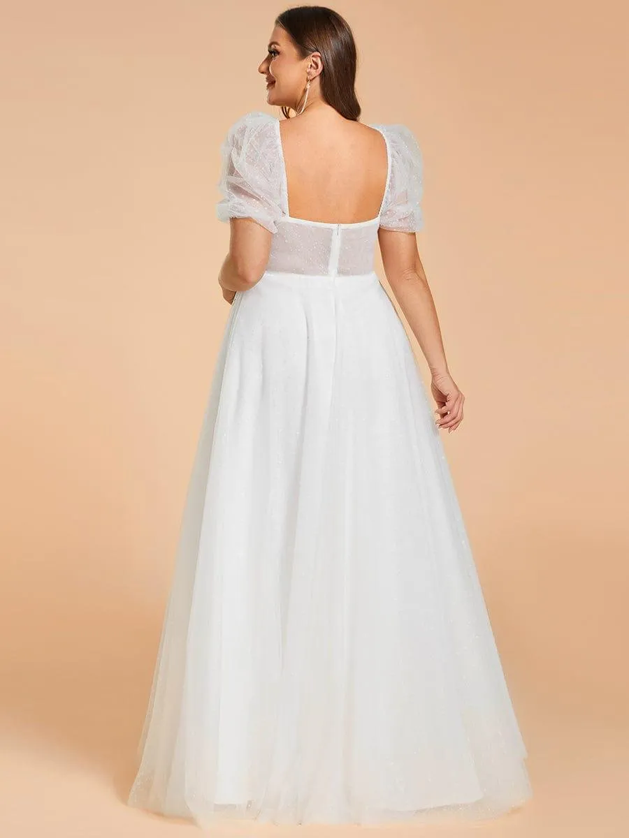 Robe de mariée trapèze à manches courtes de grande taille avec chérie