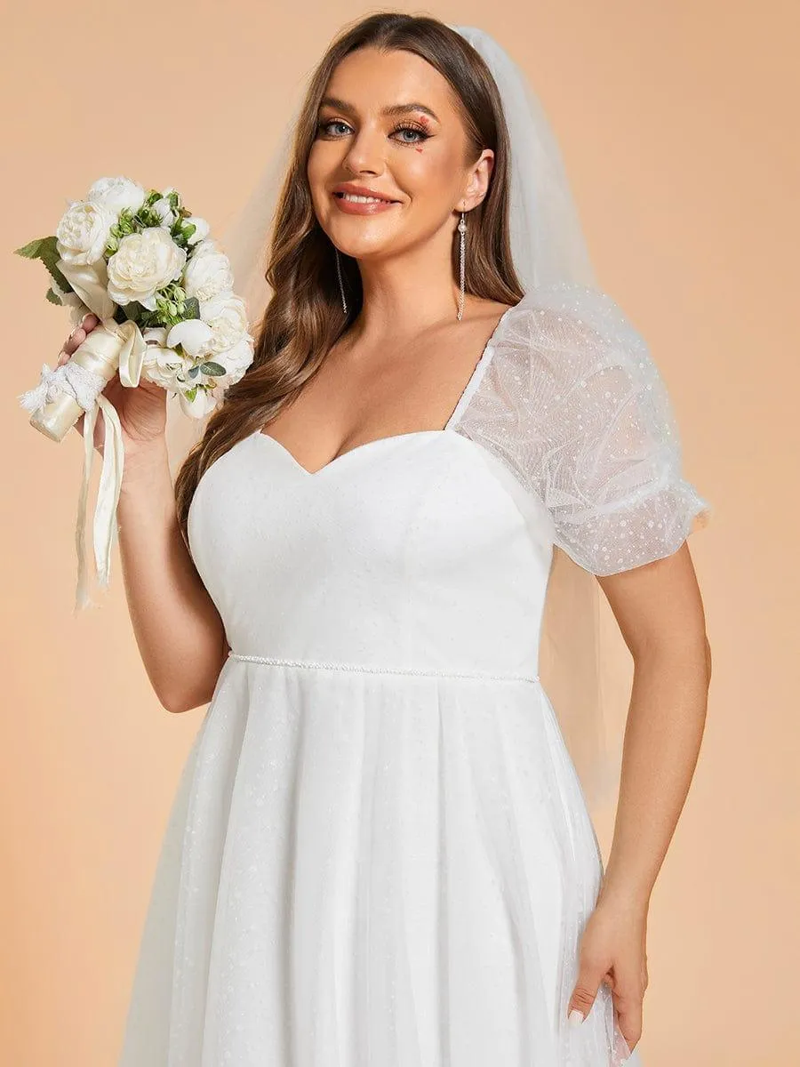 Robe de mariée trapèze à manches courtes de grande taille avec chérie
