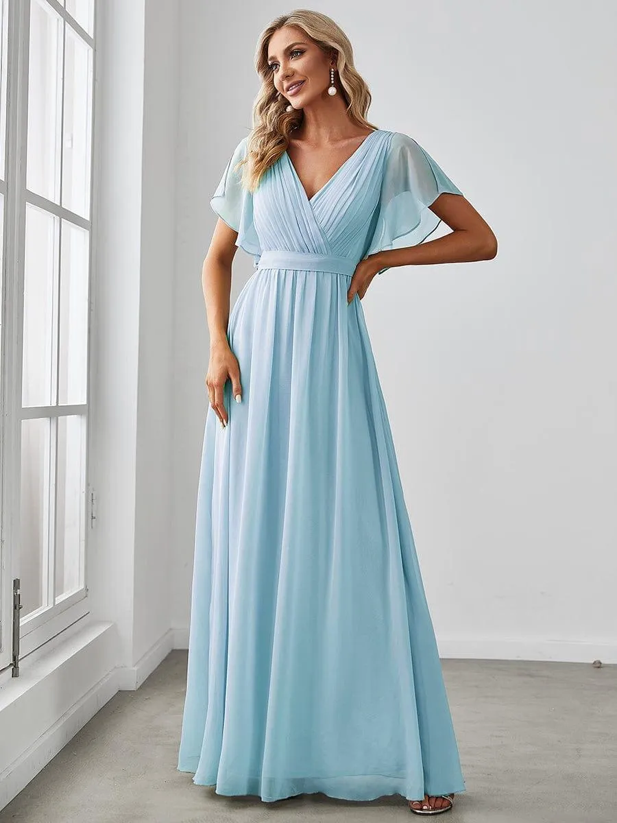 Robe de soirée en mousseline de soie à encolure en V et à manches flottantes