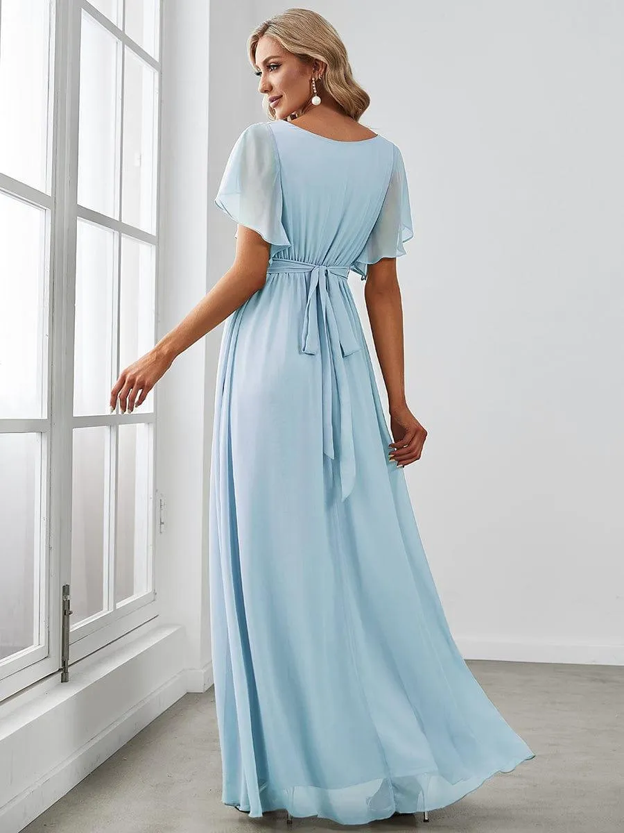 Robe de soirée en mousseline de soie à encolure en V et à manches flottantes