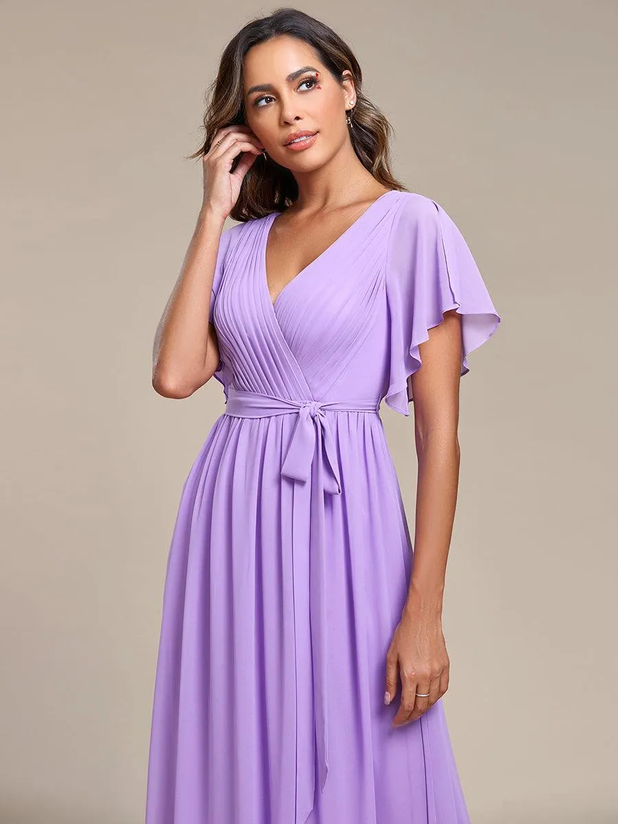 Robe de soirée en mousseline de soie à encolure en V et à manches flottantes