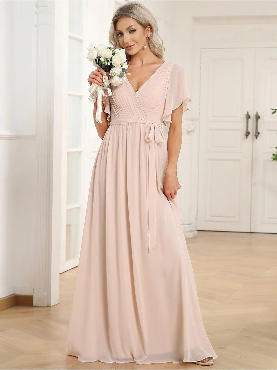 Robe de soirée en mousseline de soie à encolure en V et à manches flottantes