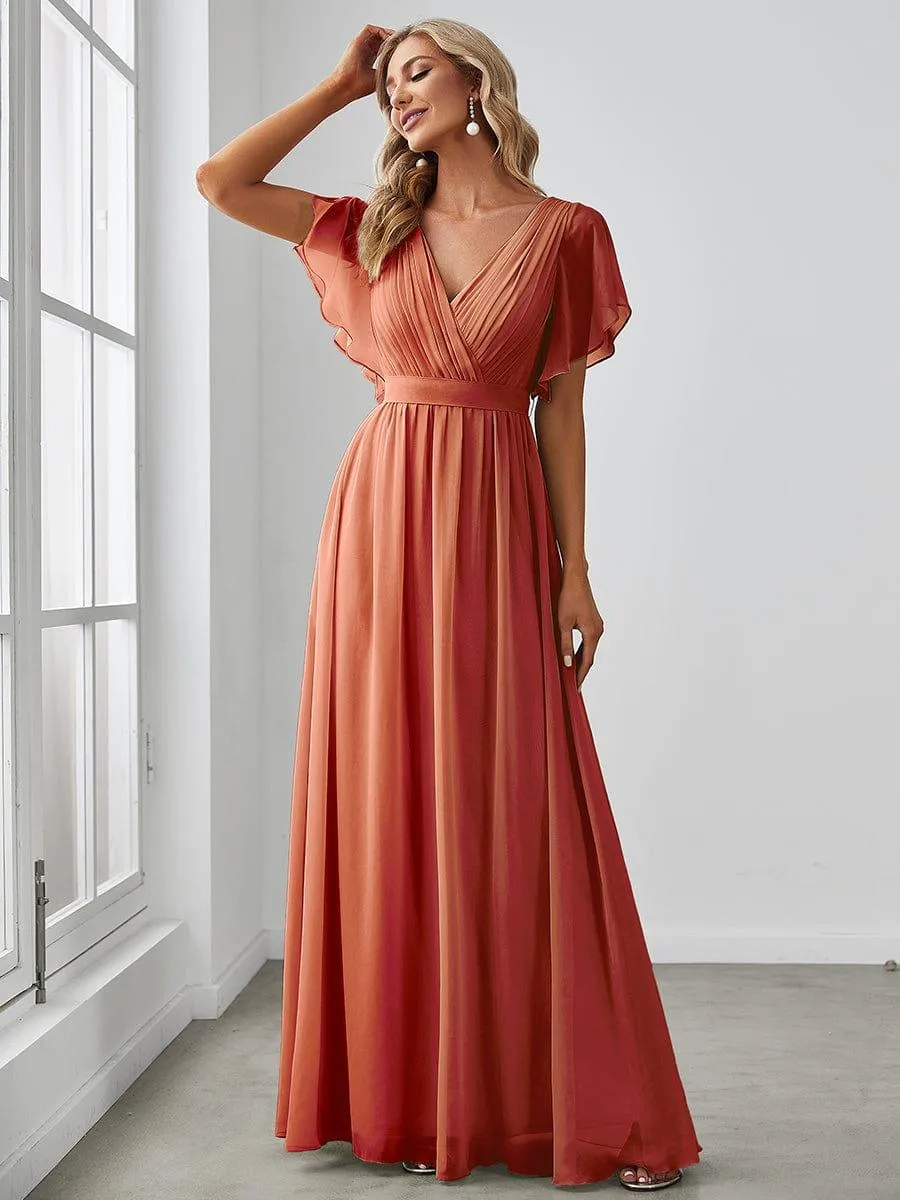 Robe de soirée en mousseline de soie à encolure en V et à manches flottantes