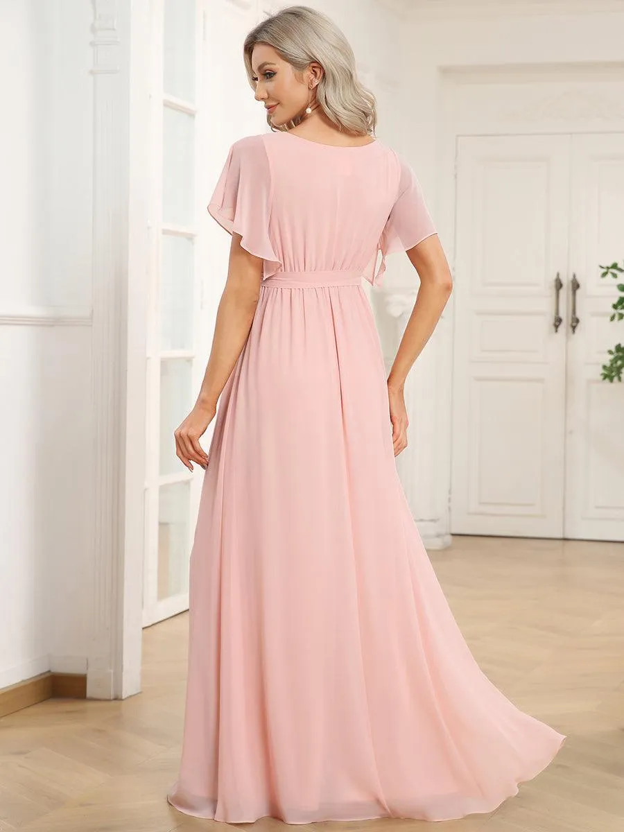 Robe de soirée en mousseline de soie à encolure en V et à manches flottantes