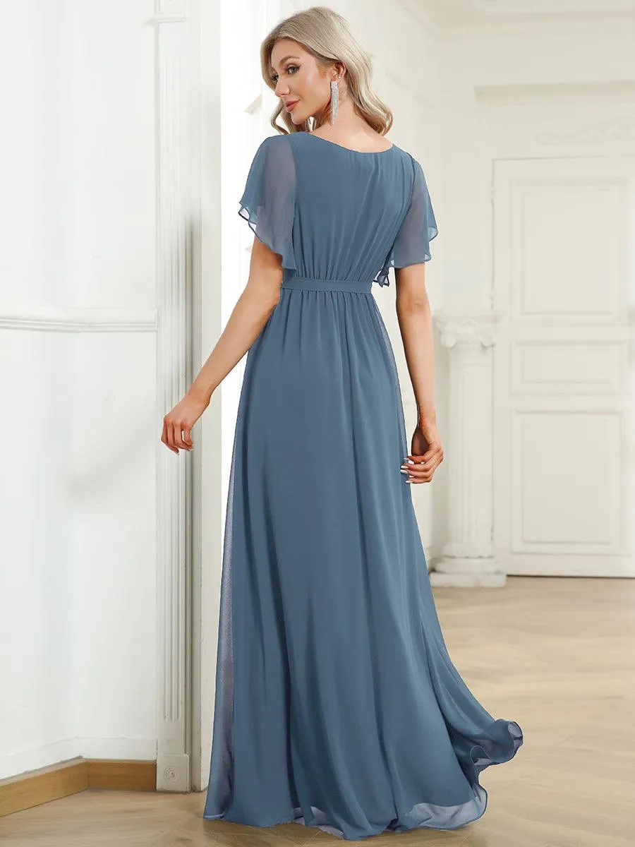 Robe de soirée en mousseline de soie à encolure en V et à manches flottantes