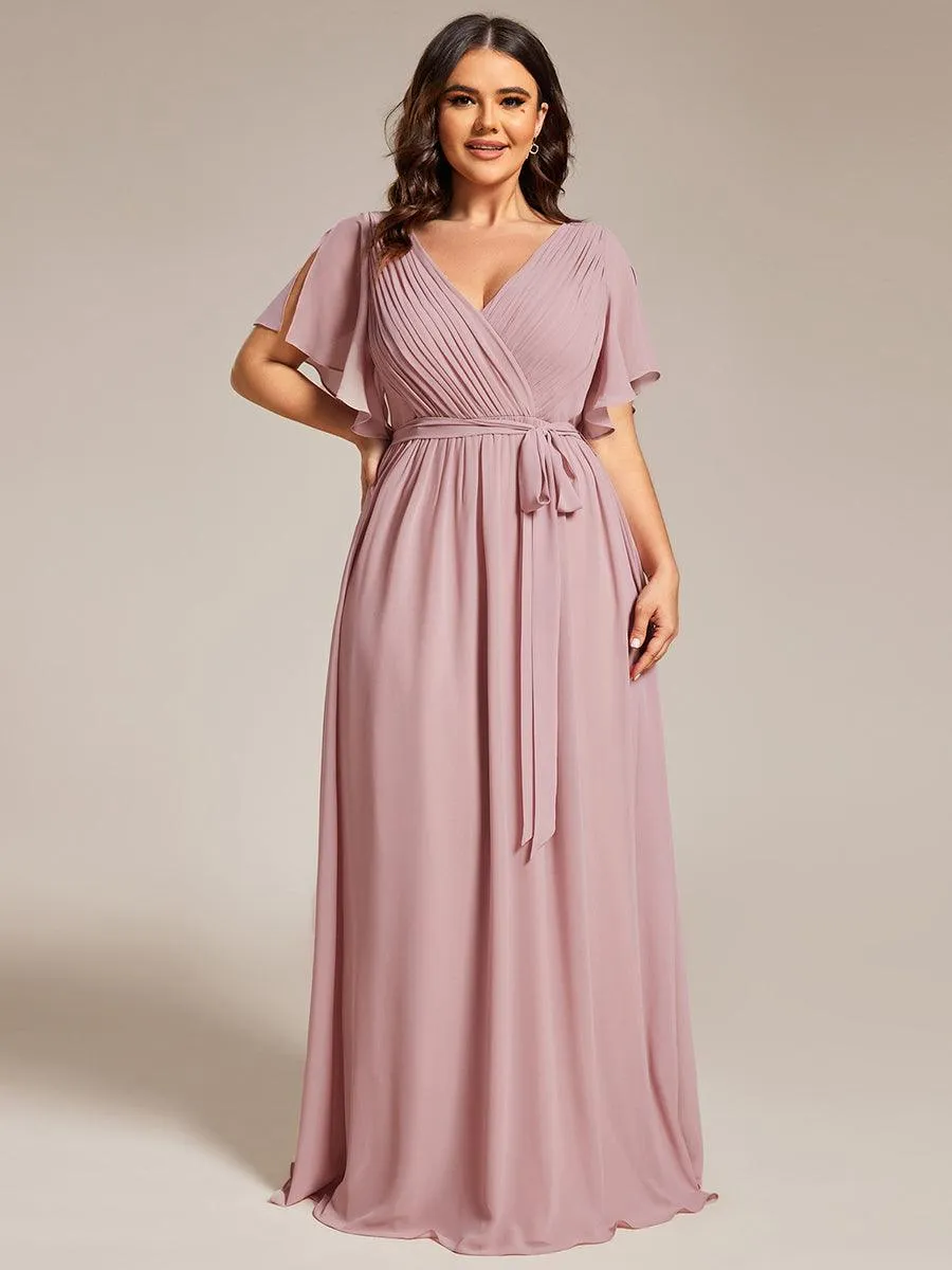 Robe de soirée en mousseline de soie à encolure en V et à manches flottantes