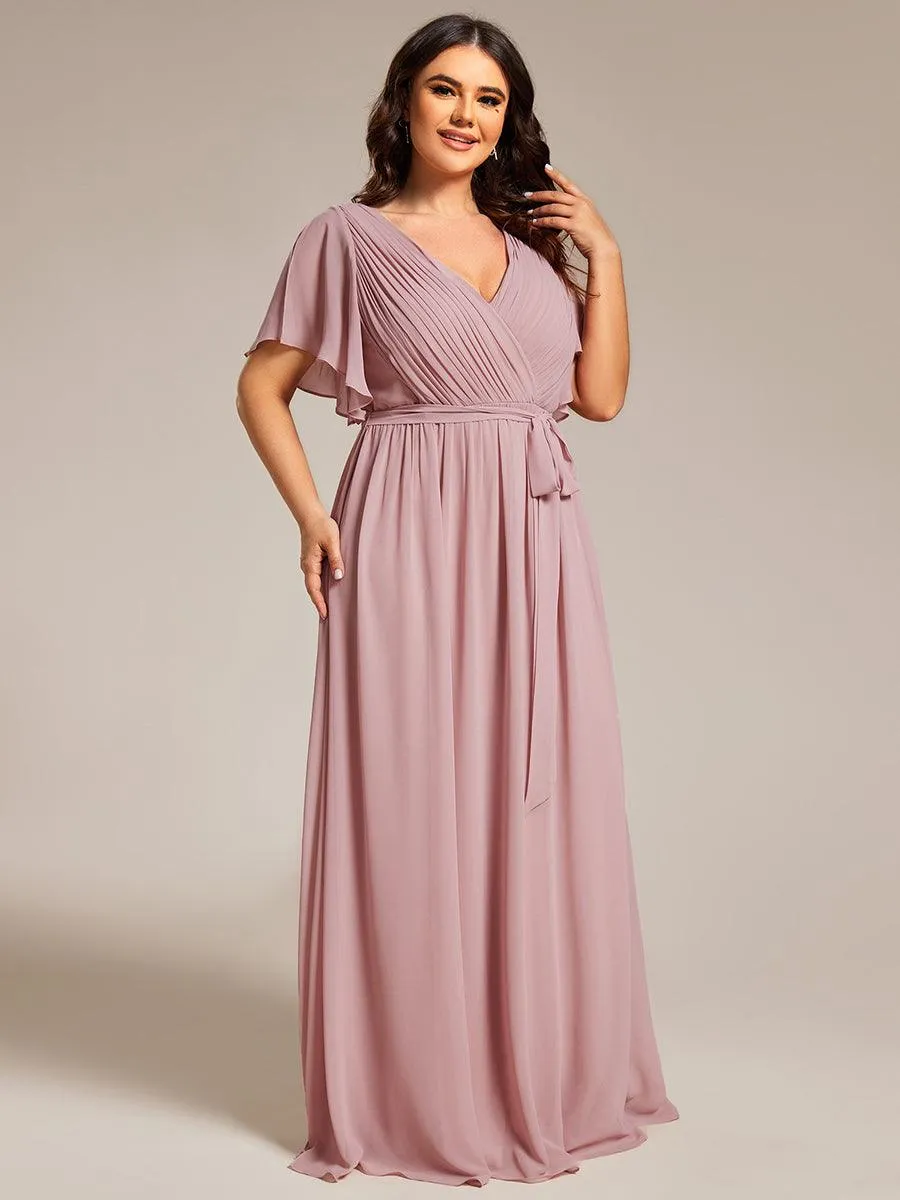 Robe de soirée en mousseline de soie à encolure en V et à manches flottantes