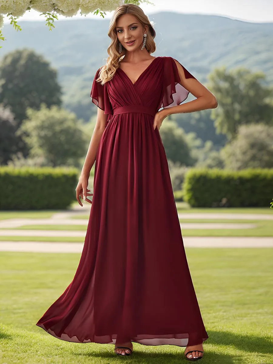 Robe de soirée en mousseline de soie à encolure en V et à manches flottantes