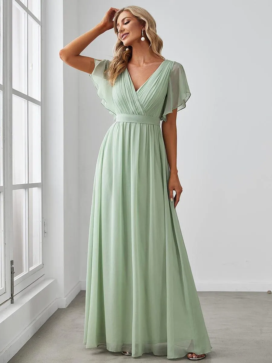 Robe de soirée en mousseline de soie à encolure en V et à manches flottantes