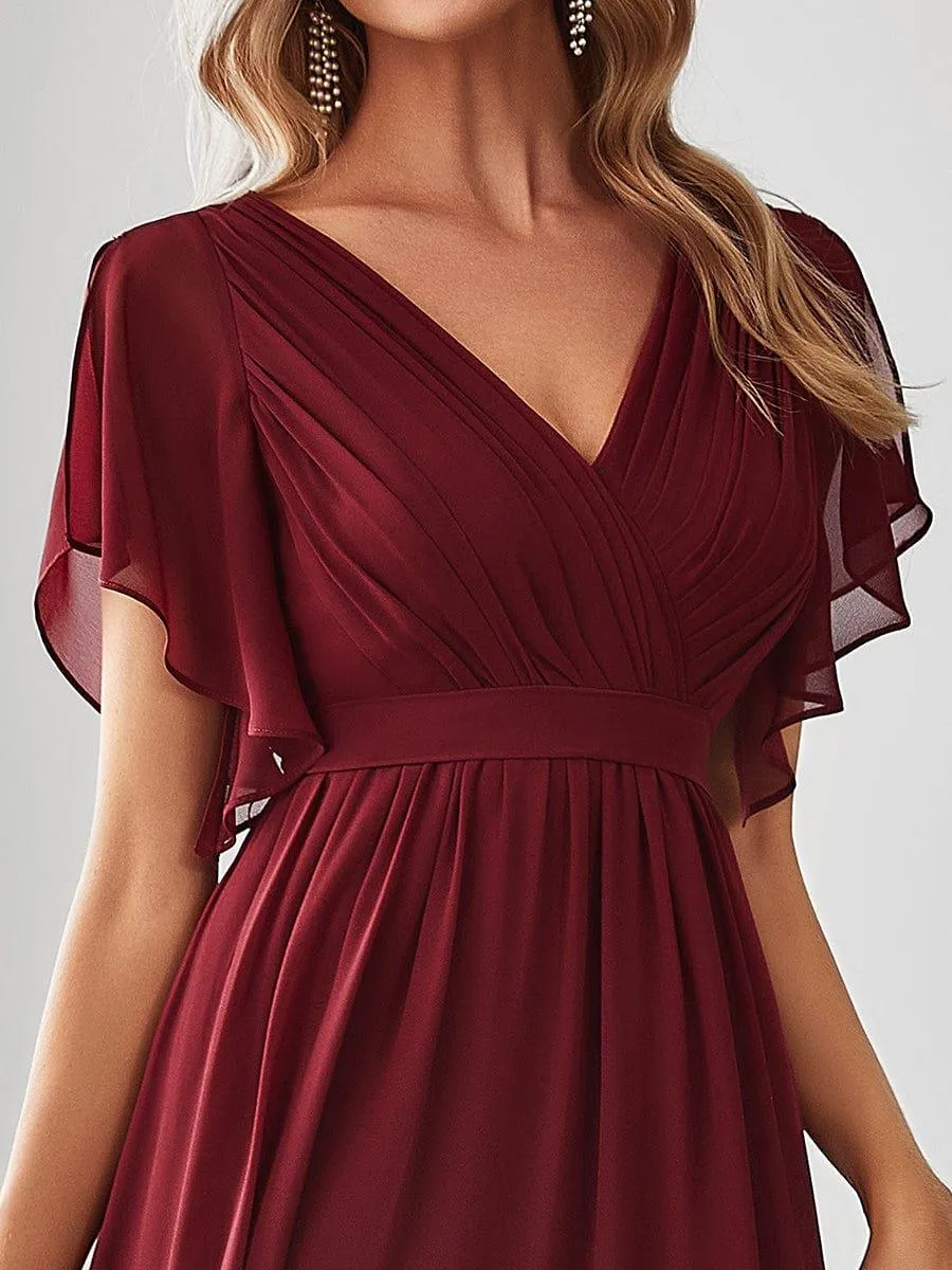 Robe de soirée en mousseline de soie à encolure en V et à manches flottantes