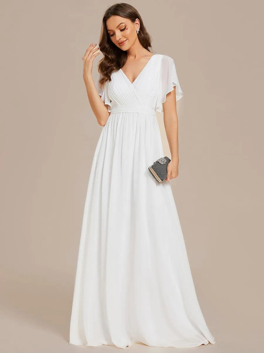 Robe de soirée en mousseline de soie à encolure en V et à manches flottantes