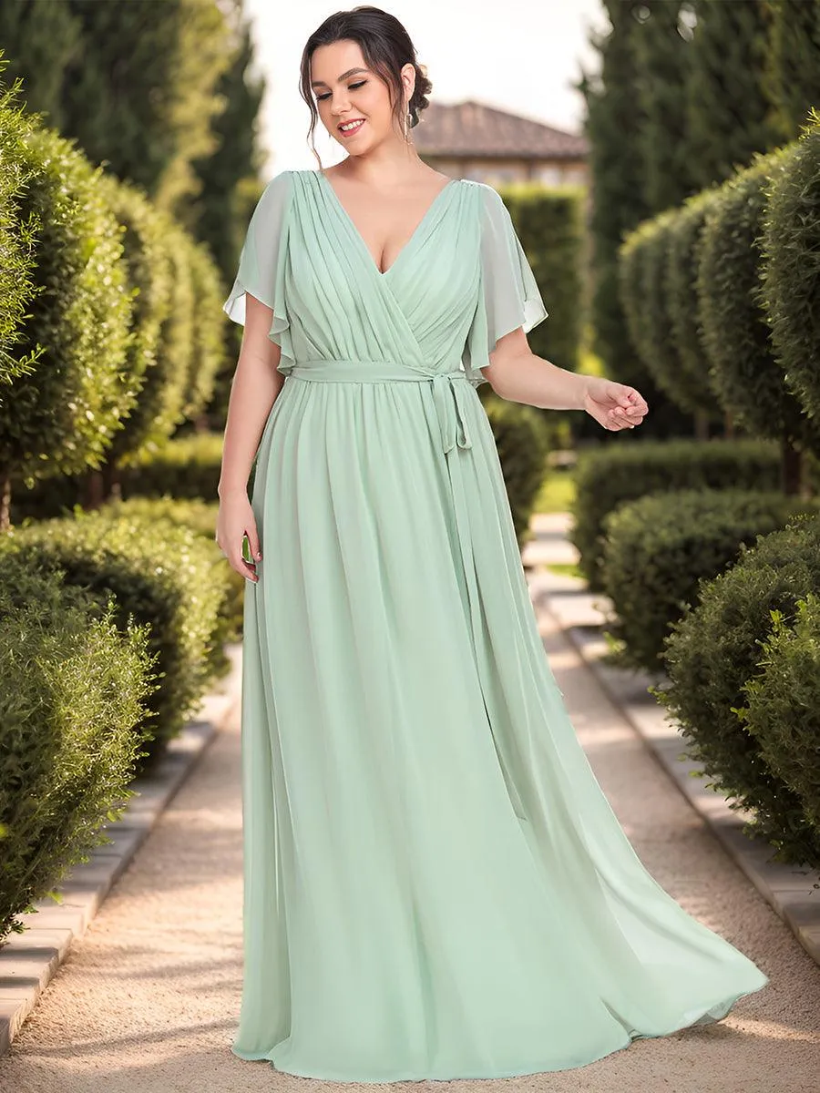 Robe de soirée en mousseline de soie à encolure en V et à manches flottantes