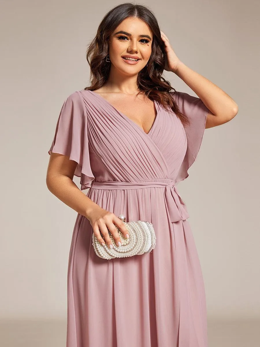 Robe de soirée en mousseline de soie à encolure en V et à manches flottantes