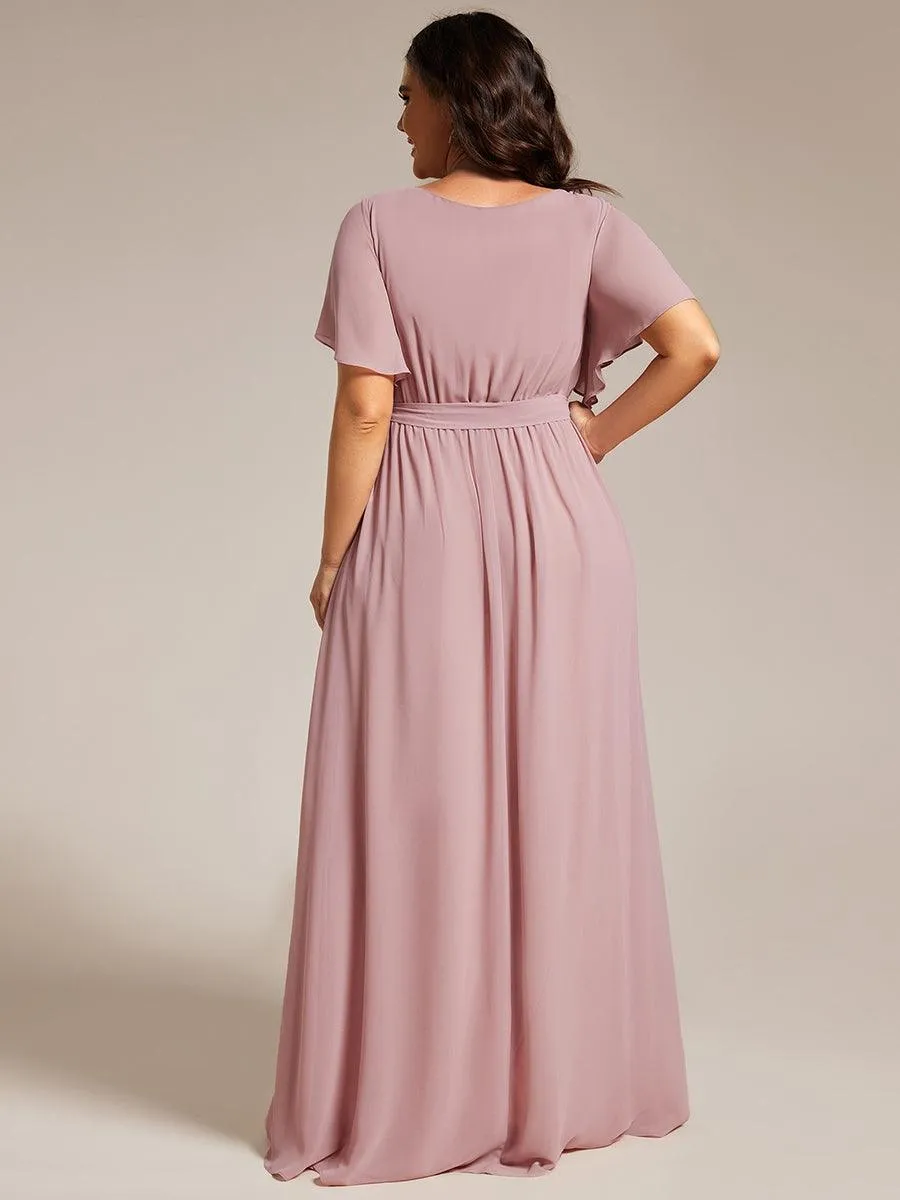 Robe de soirée en mousseline de soie à encolure en V et à manches flottantes