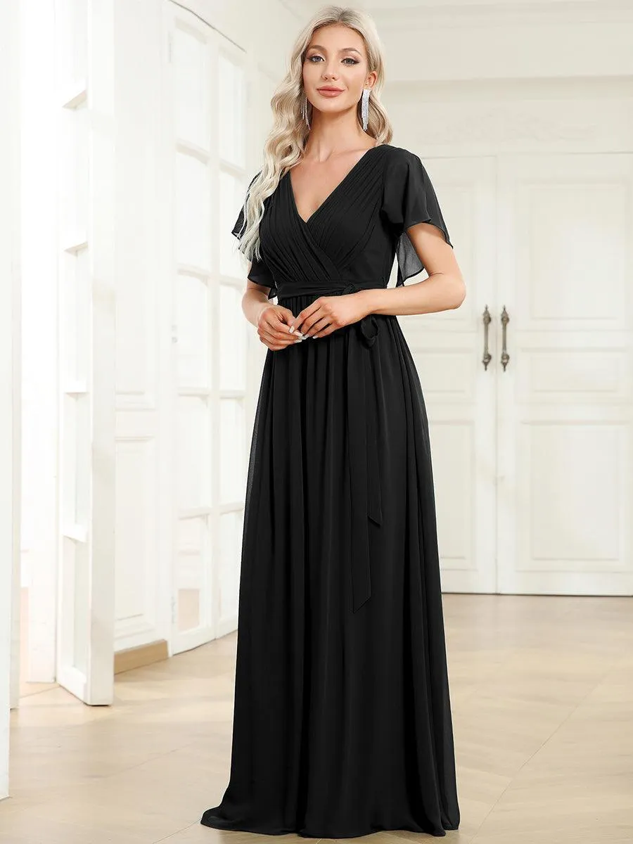 Robe de soirée en mousseline de soie à encolure en V et à manches flottantes