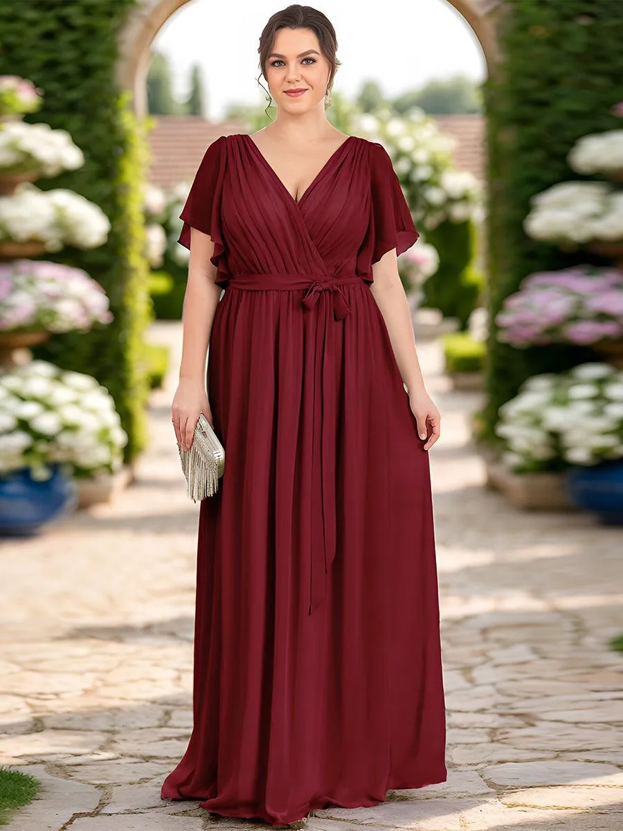 Robe de soirée en mousseline de soie à encolure en V et à manches flottantes