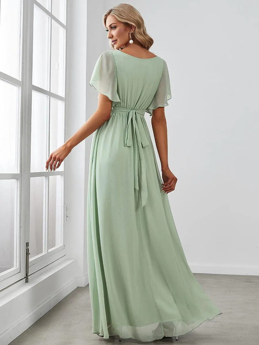Robe de soirée en mousseline de soie à encolure en V et à manches flottantes