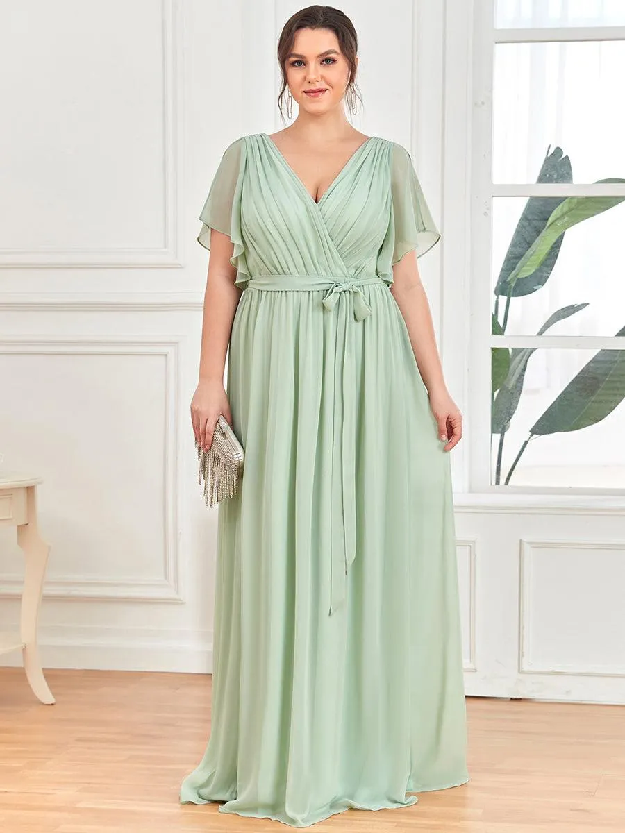 Robe de soirée en mousseline de soie à encolure en V et à manches flottantes