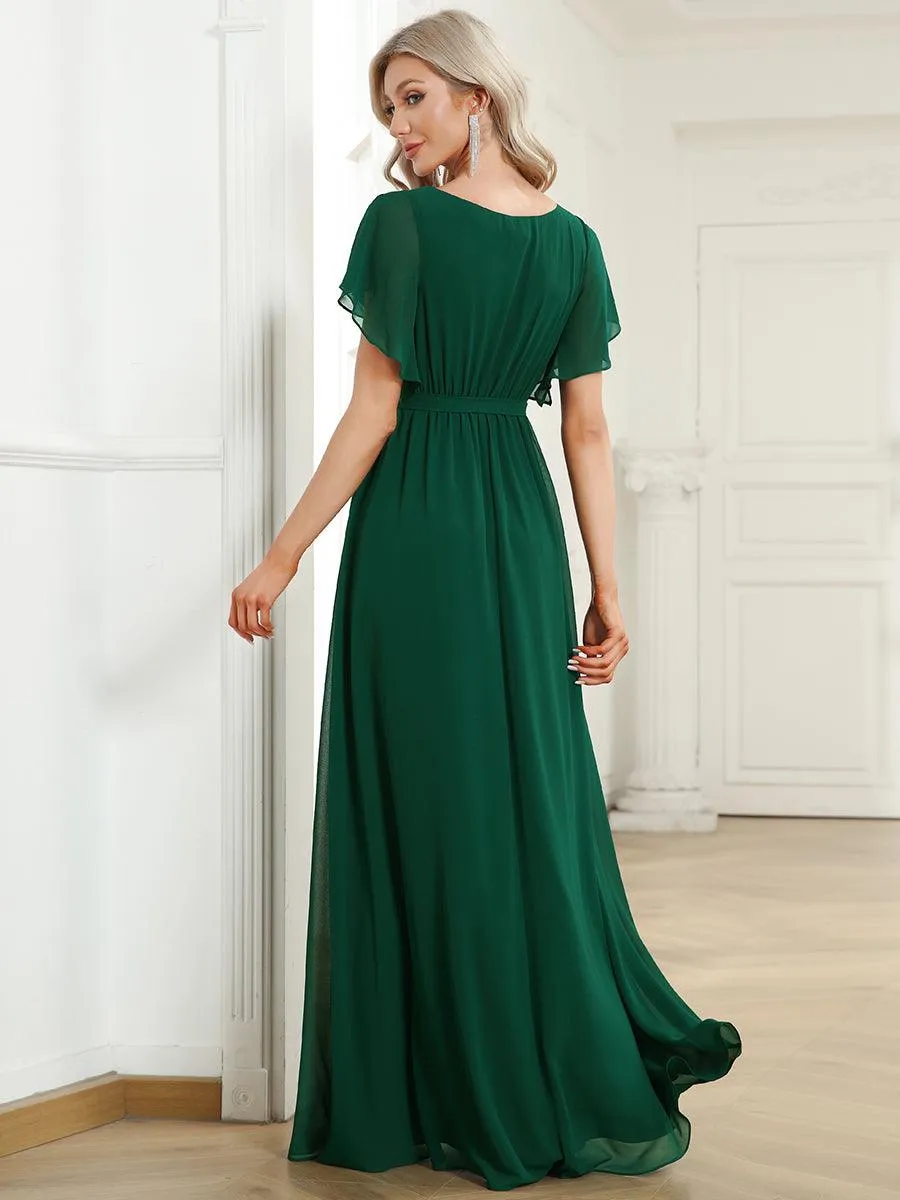 Robe de soirée en mousseline de soie à encolure en V et à manches flottantes