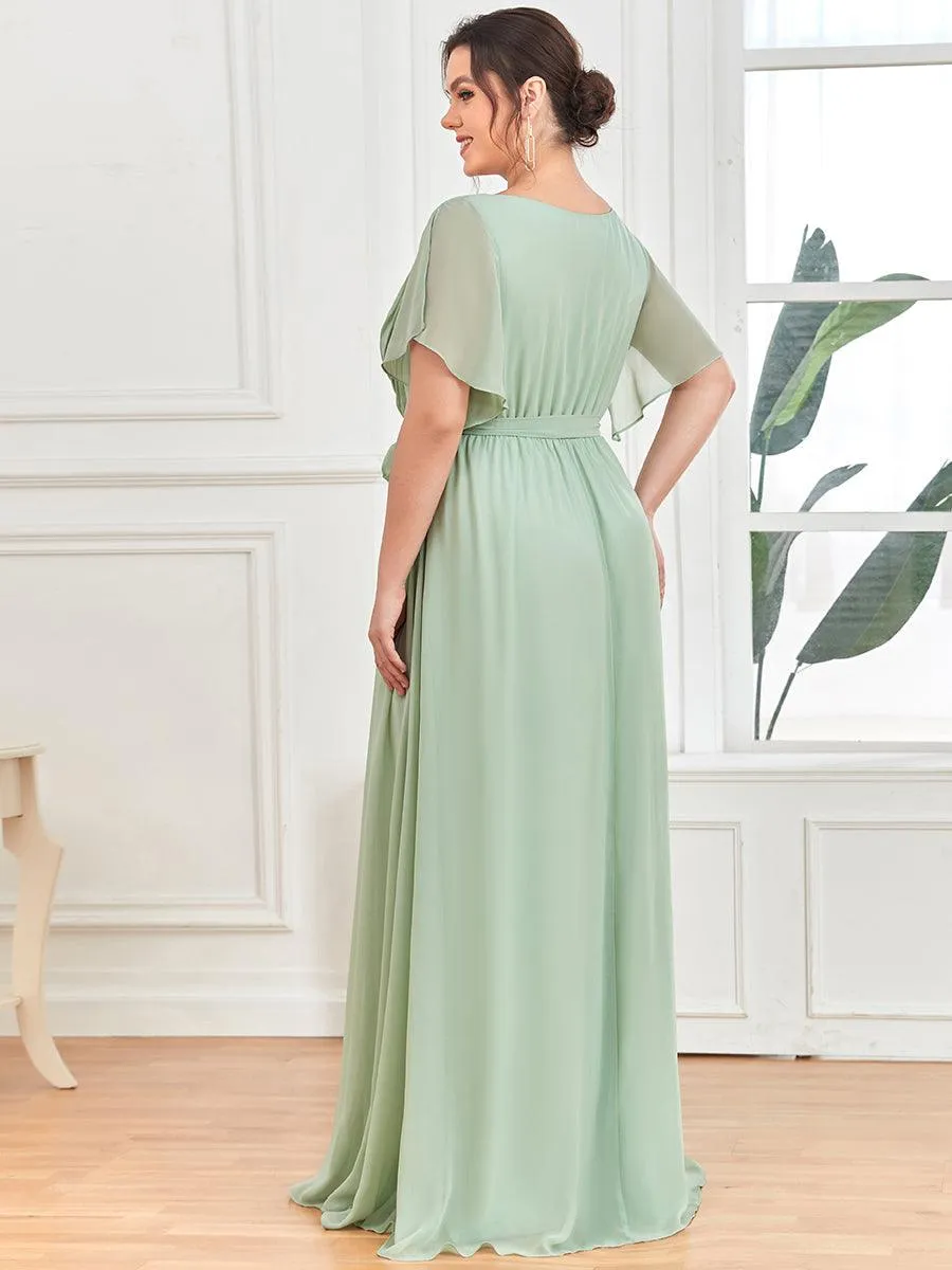 Robe de soirée en mousseline de soie à encolure en V et à manches flottantes